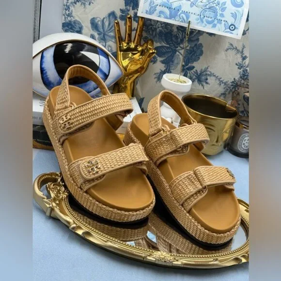 🆕 TORY BURCH 🧿 NWOB Kira Sport Sandal, Havana Sand Natural Raffia - Sz US 8.5 - Picture 3 of 15